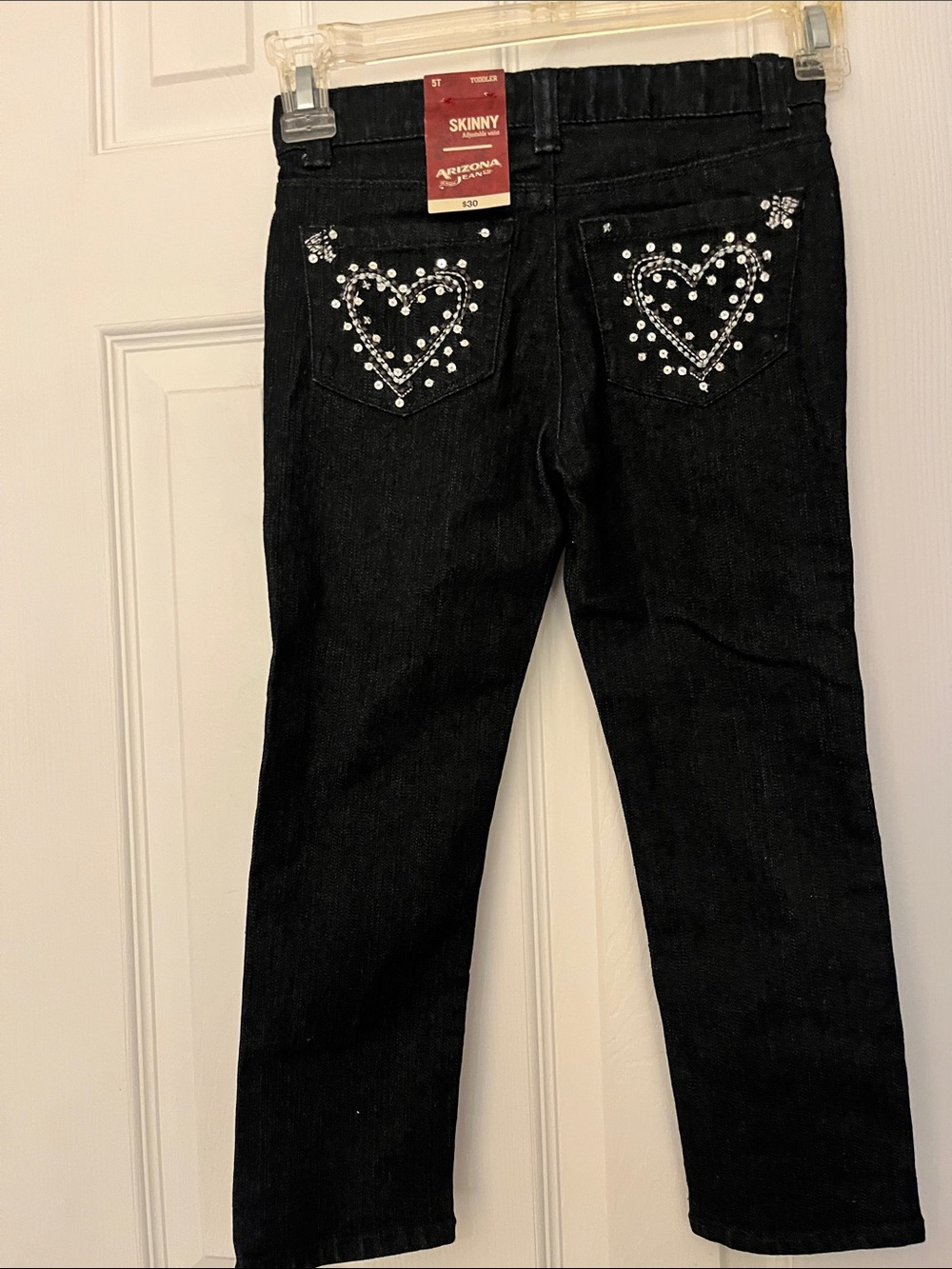 Girls ARIZONA JEAN CO Black Skinny Jeans with Heart Stud Back Pocket  SIZE 5T
